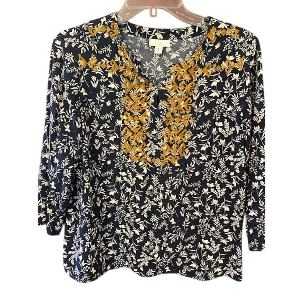 J. Jill Women’s Top Sz Small Petite 100% Rayon Embroidered Bodice Boho Peasant